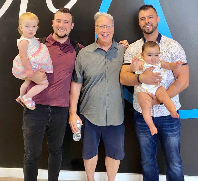 The Worley family — Tom Worley with sons Dalton and Dillon, co-founders of Stem Nova Direct, and their children